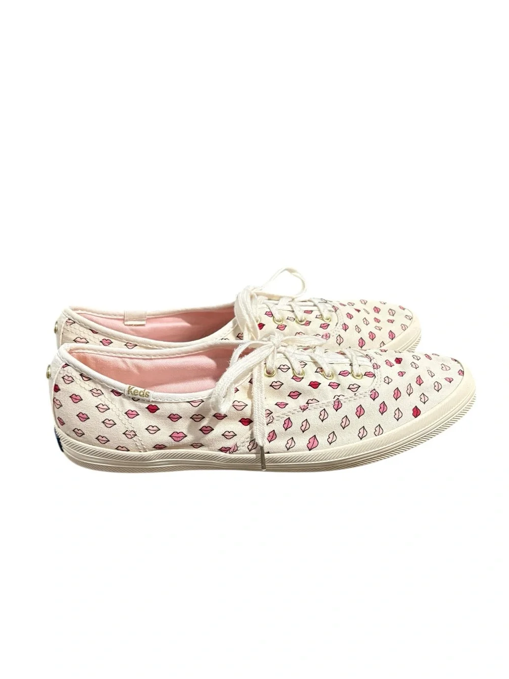 Kate Spade & Keds white canvas sneakers with pink lip print Shoes Size 9